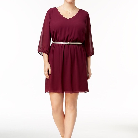 NWT BCX Scalloped Neck A-Line Dress with Belt - Picture 2 of 7